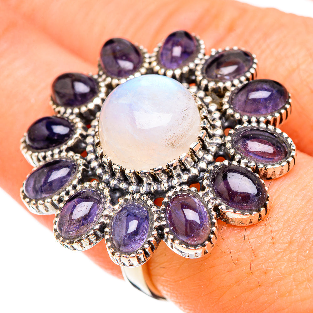 Rainbow Moonstone, Tanzanite Rings handcrafted by Ana Silver Co - RING126896