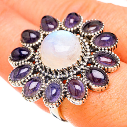 Rainbow Moonstone, Tanzanite Rings handcrafted by Ana Silver Co - RING126896