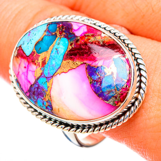 Kingman Pink Dahlia Turquoise Rings handcrafted by Ana Silver Co - RING126902