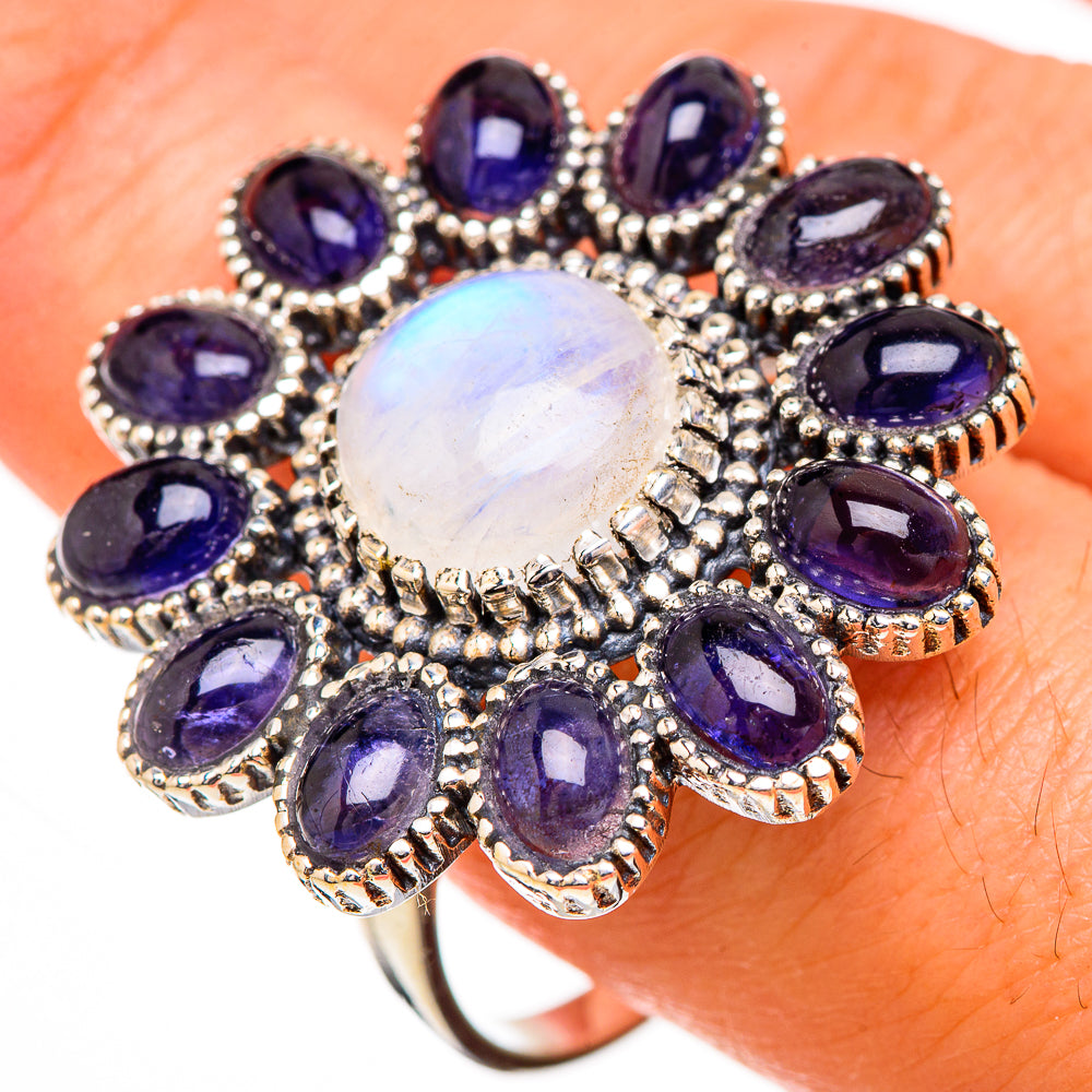 Rainbow Moonstone, Tanzanite Rings handcrafted by Ana Silver Co - RING126918