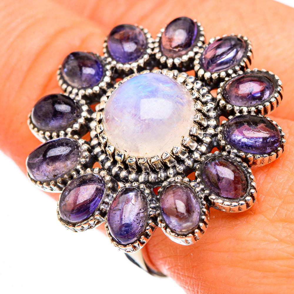Rainbow Moonstone, Tanzanite Rings handcrafted by Ana Silver Co - RING126920
