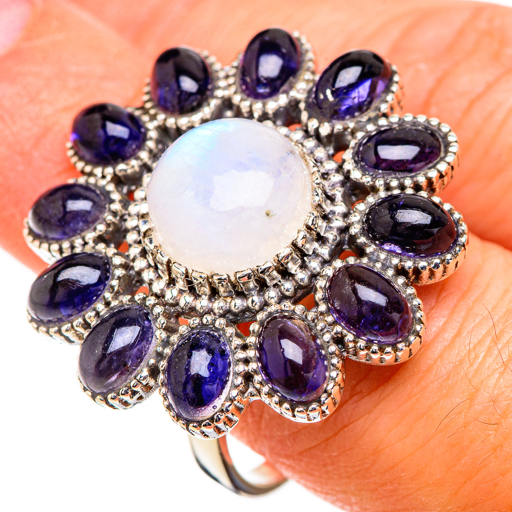 Rainbow Moonstone, Tanzanite Rings handcrafted by Ana Silver Co - RING126940