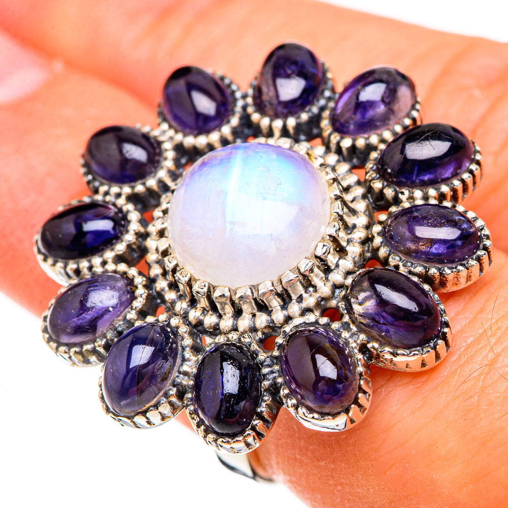 Rainbow Moonstone, Tanzanite Rings handcrafted by Ana Silver Co - RING126942