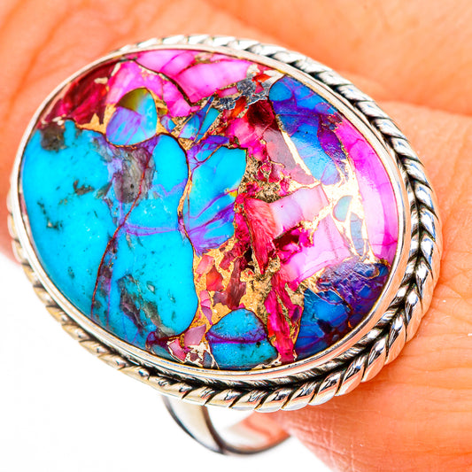 Kingman Pink Dahlia Turquoise Rings handcrafted by Ana Silver Co - RING126948