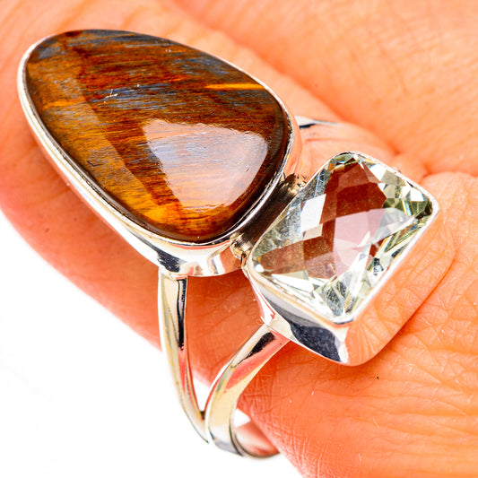 Golden Pietersite, Green Amethyst Rings handcrafted by Ana Silver Co - RING126959