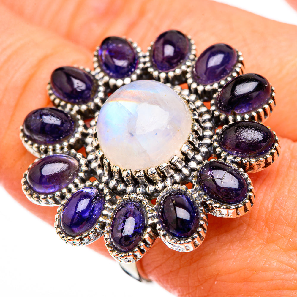 Rainbow Moonstone, Tanzanite Rings handcrafted by Ana Silver Co - RING126961