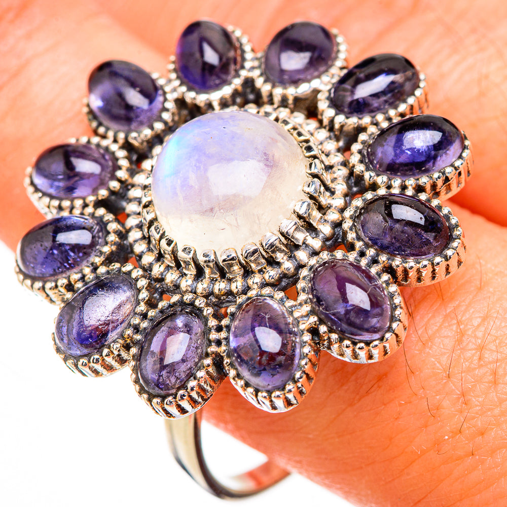 Rainbow Moonstone, Tanzanite Rings handcrafted by Ana Silver Co - RING126963