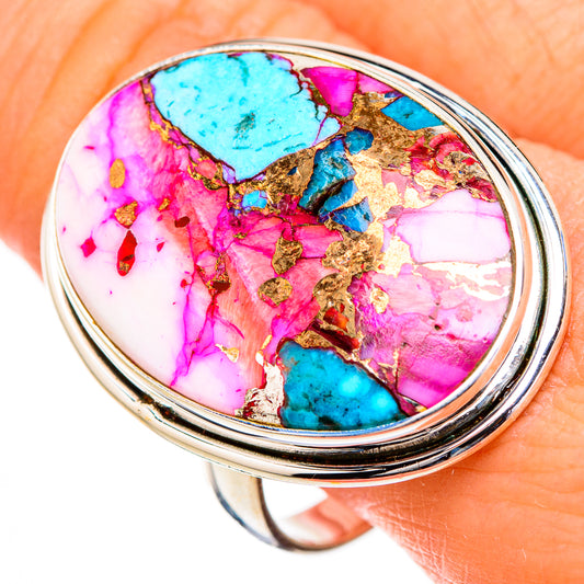 Kingman Pink Dahlia Turquoise Rings handcrafted by Ana Silver Co - RING126969