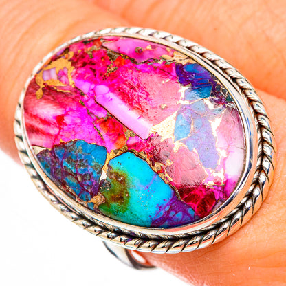 Kingman Pink Dahlia Turquoise Rings handcrafted by Ana Silver Co - RING126975