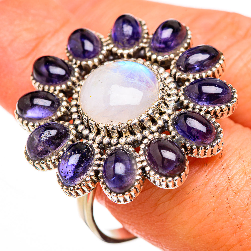 Rainbow Moonstone, Tanzanite Rings handcrafted by Ana Silver Co - RING126985