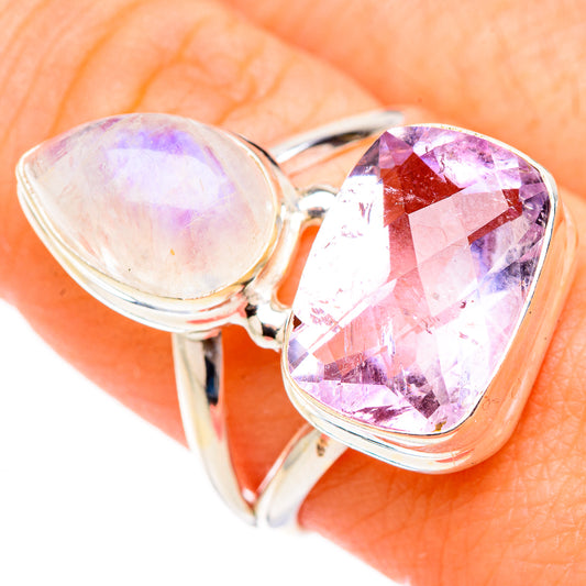 Pink Amethyst, Rainbow Moonstone Rings handcrafted by Ana Silver Co - RING127001