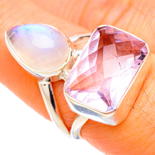 Pink Amethyst, Rainbow Moonstone Rings handcrafted by Ana Silver Co - RING127002
