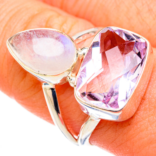 Pink Amethyst, Rainbow Moonstone Rings handcrafted by Ana Silver Co - RING127006