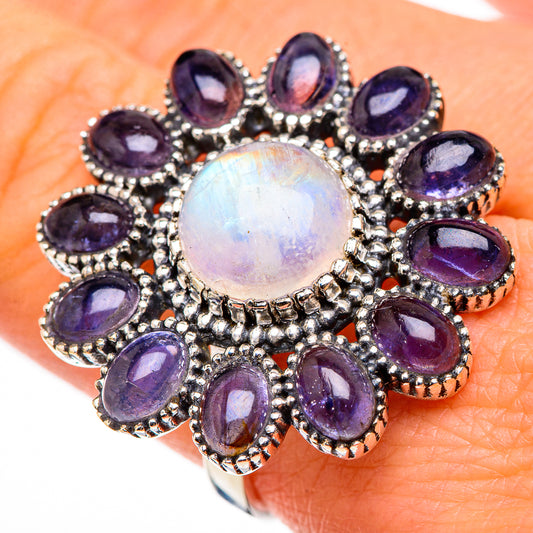 Rainbow Moonstone, Tanzanite Rings handcrafted by Ana Silver Co - RING127007