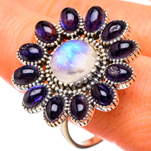Rainbow Moonstone, Tanzanite Rings handcrafted by Ana Silver Co - RING127009
