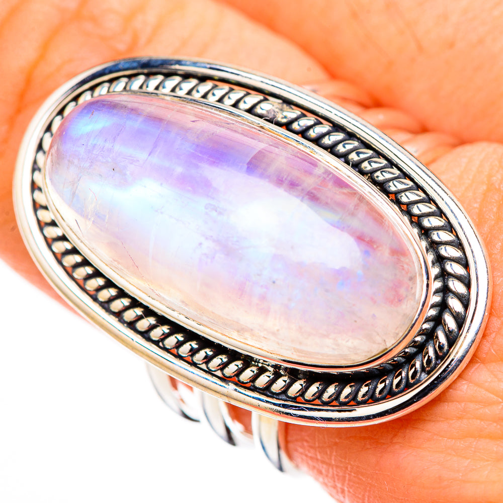 Rainbow Moonstone Rings handcrafted by Ana Silver Co - RING127012