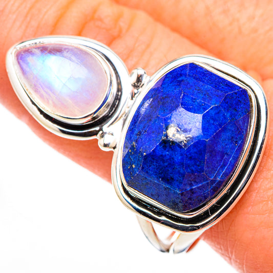 Lapis Lazuli, Rainbow Moonstone Rings handcrafted by Ana Silver Co - RING127021