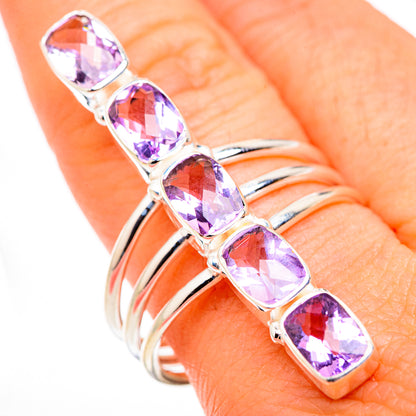 Sterling silver amethyst ring with five faceted oval purple stones, size 10.5