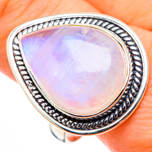 Rainbow Moonstone Rings handcrafted by Ana Silver Co - RING127032