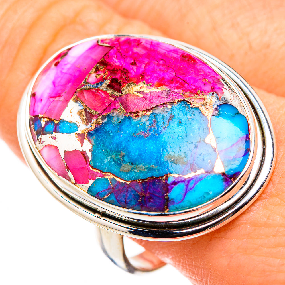 Kingman Pink Dahlia Turquoise Rings handcrafted by Ana Silver Co - RING127035