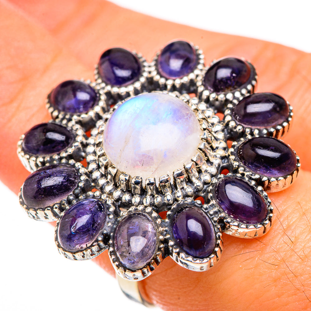 Rainbow Moonstone, Tanzanite Rings handcrafted by Ana Silver Co - RING127045