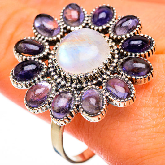 Rainbow Moonstone, Tanzanite Rings handcrafted by Ana Silver Co - RING127047