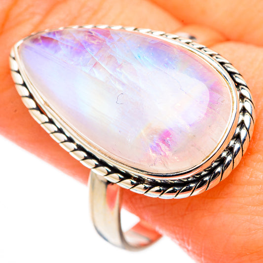 Rainbow Moonstone Rings handcrafted by Ana Silver Co - RING127051
