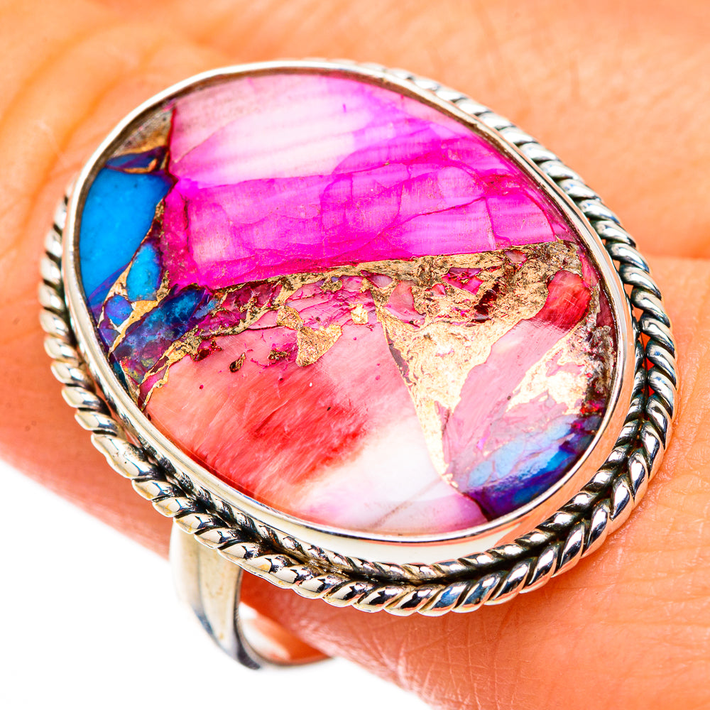Kingman Pink Dahlia Turquoise Rings handcrafted by Ana Silver Co - RING127053