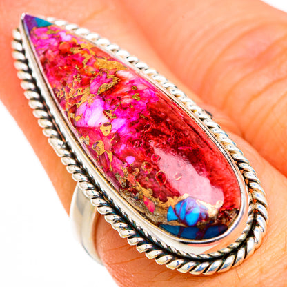 Kingman Pink Dahlia Turquoise Rings handcrafted by Ana Silver Co - RING127055