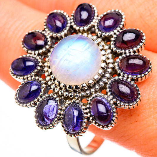Rainbow Moonstone, Tanzanite Rings handcrafted by Ana Silver Co - RING127061