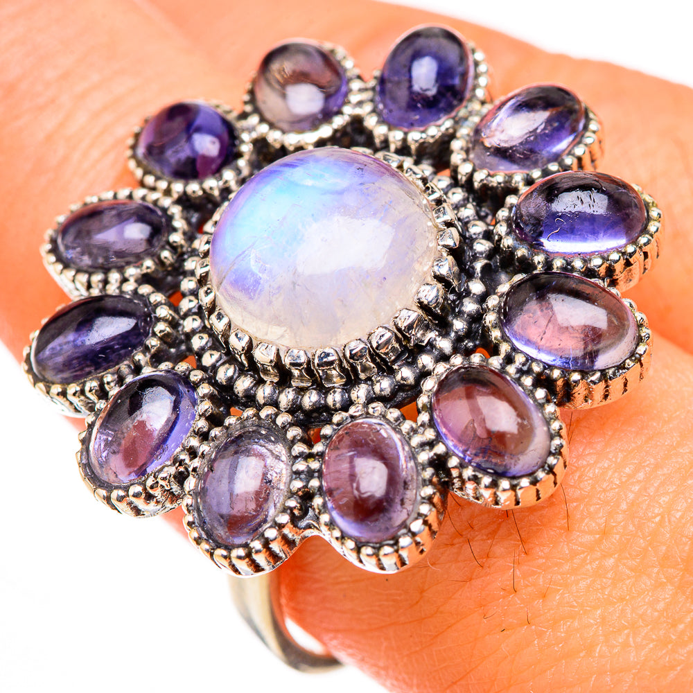 Rainbow Moonstone, Tanzanite Rings handcrafted by Ana Silver Co - RING127063