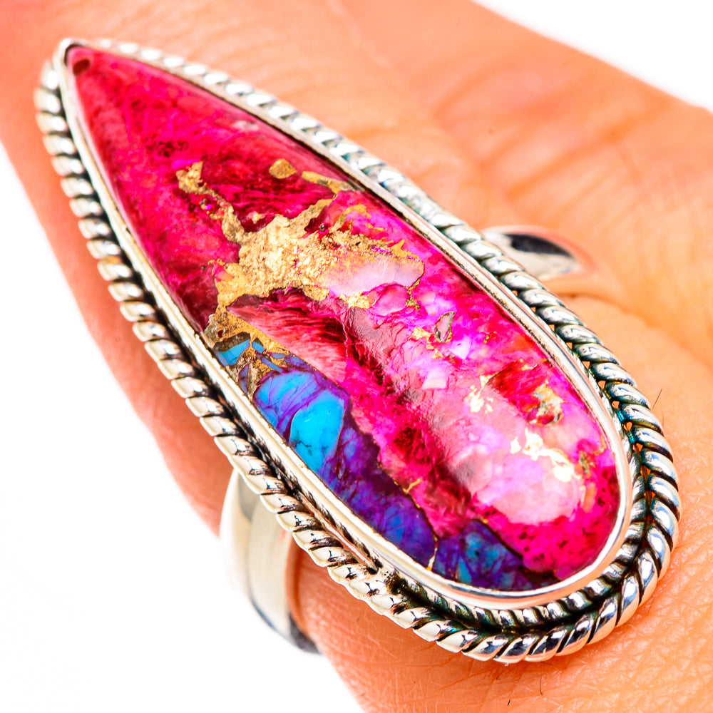 Kingman Pink Dahlia Turquoise Rings handcrafted by Ana Silver Co - RING127067