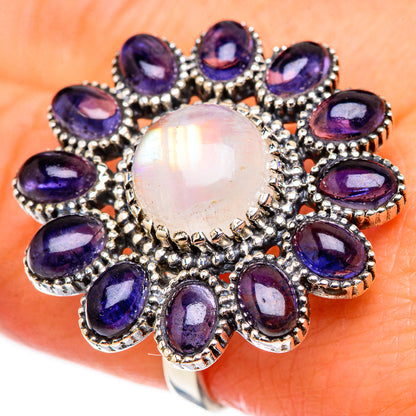 Rainbow Moonstone, Tanzanite Rings handcrafted by Ana Silver Co - RING127074