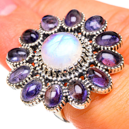 Rainbow Moonstone, Tanzanite Rings handcrafted by Ana Silver Co - RING127076