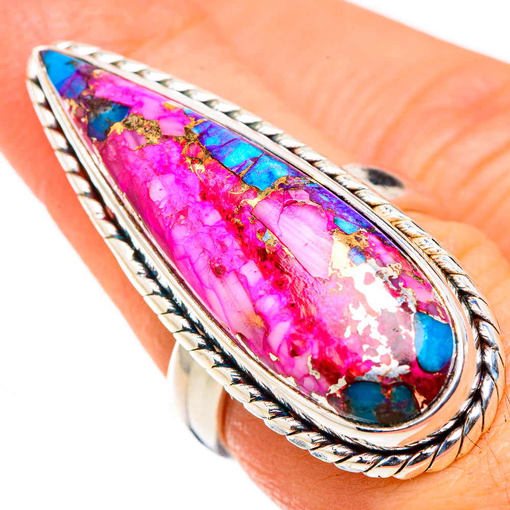Kingman Pink Dahlia Turquoise Rings handcrafted by Ana Silver Co - RING127080