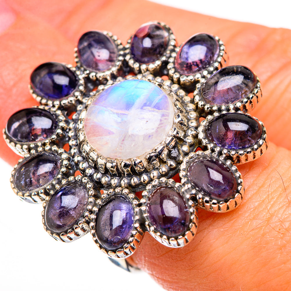 Rainbow Moonstone, Tanzanite Rings handcrafted by Ana Silver Co - RING127086