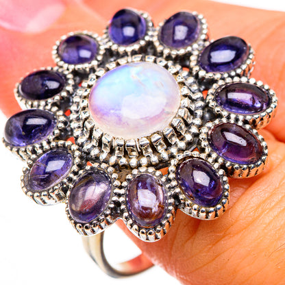 Rainbow Moonstone, Tanzanite Rings handcrafted by Ana Silver Co - RING127088