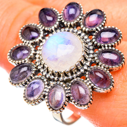 Rainbow Moonstone, Tanzanite Rings handcrafted by Ana Silver Co - RING127095