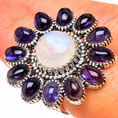Rainbow Moonstone, Tanzanite Rings handcrafted by Ana Silver Co - RING127097