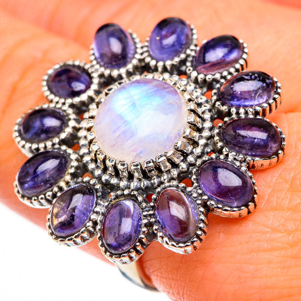 Rainbow Moonstone, Tanzanite Rings handcrafted by Ana Silver Co - RING127106