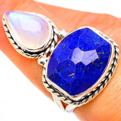 Lapis Lazuli, Rainbow Moonstone Rings handcrafted by Ana Silver Co - RING127109