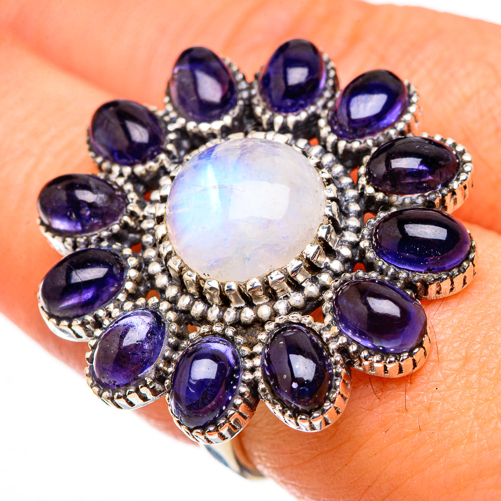 Rainbow Moonstone, Tanzanite Rings handcrafted by Ana Silver Co - RING127111