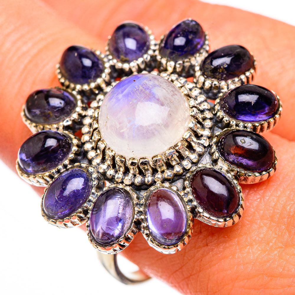 Rainbow Moonstone, Tanzanite Rings handcrafted by Ana Silver Co - RING127125