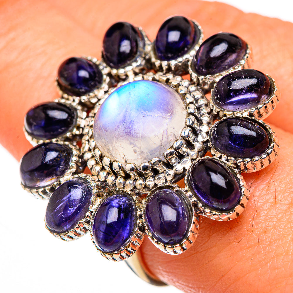 Rainbow Moonstone, Tanzanite Rings handcrafted by Ana Silver Co - RING127136