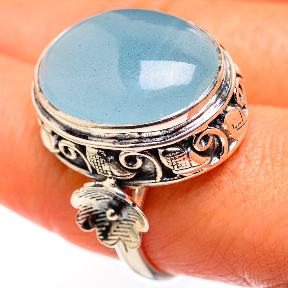 Large aquamarine oval gemstone ring in 925 sterling silver, ornate bezel