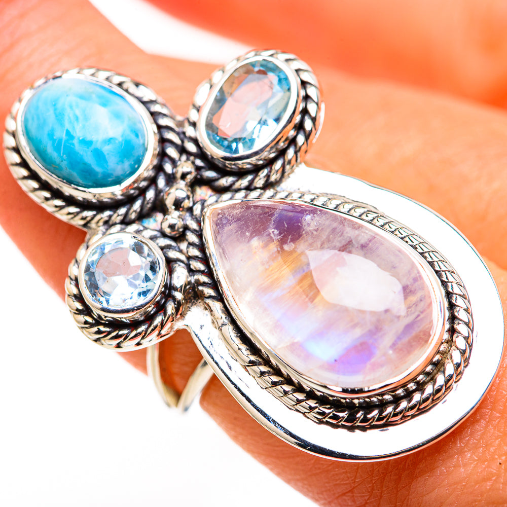 Rainbow Moonstone Rings handcrafted by Ana Silver Co - RING127153