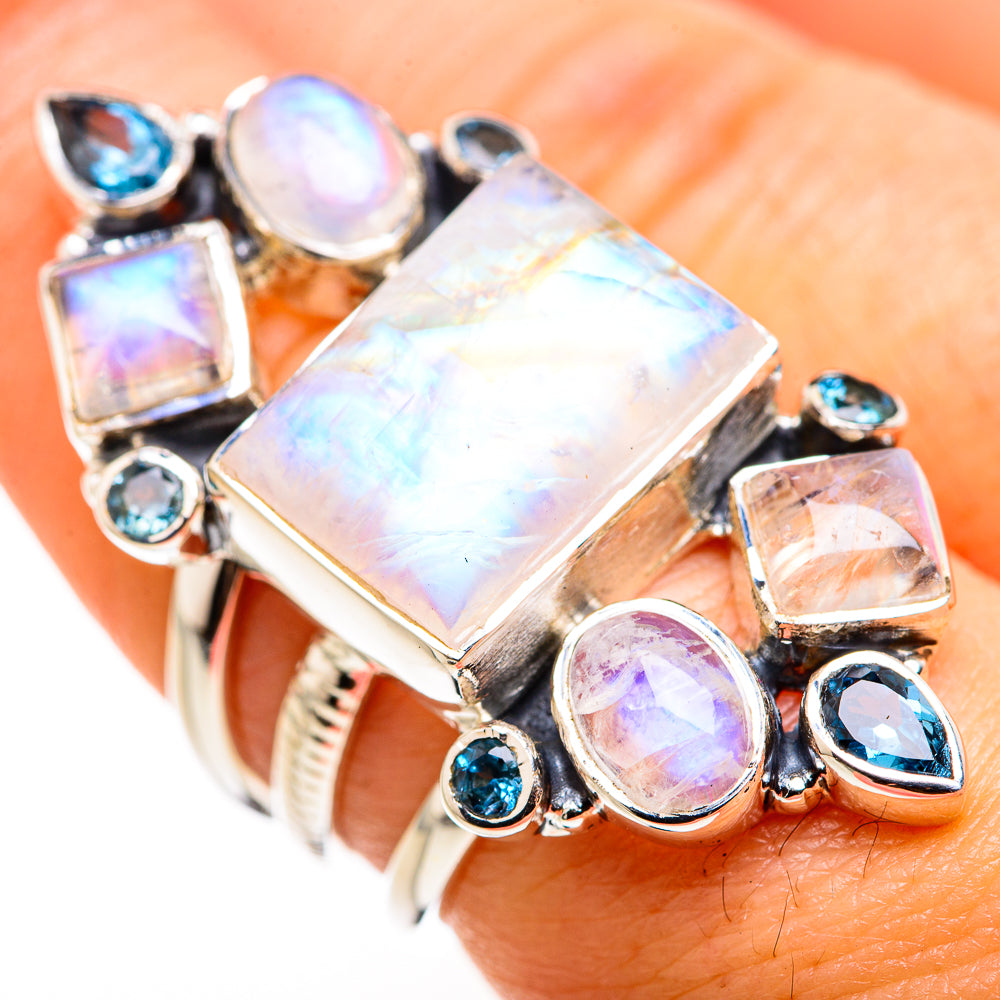 Rainbow Moonstone Rings handcrafted by Ana Silver Co - RING127169