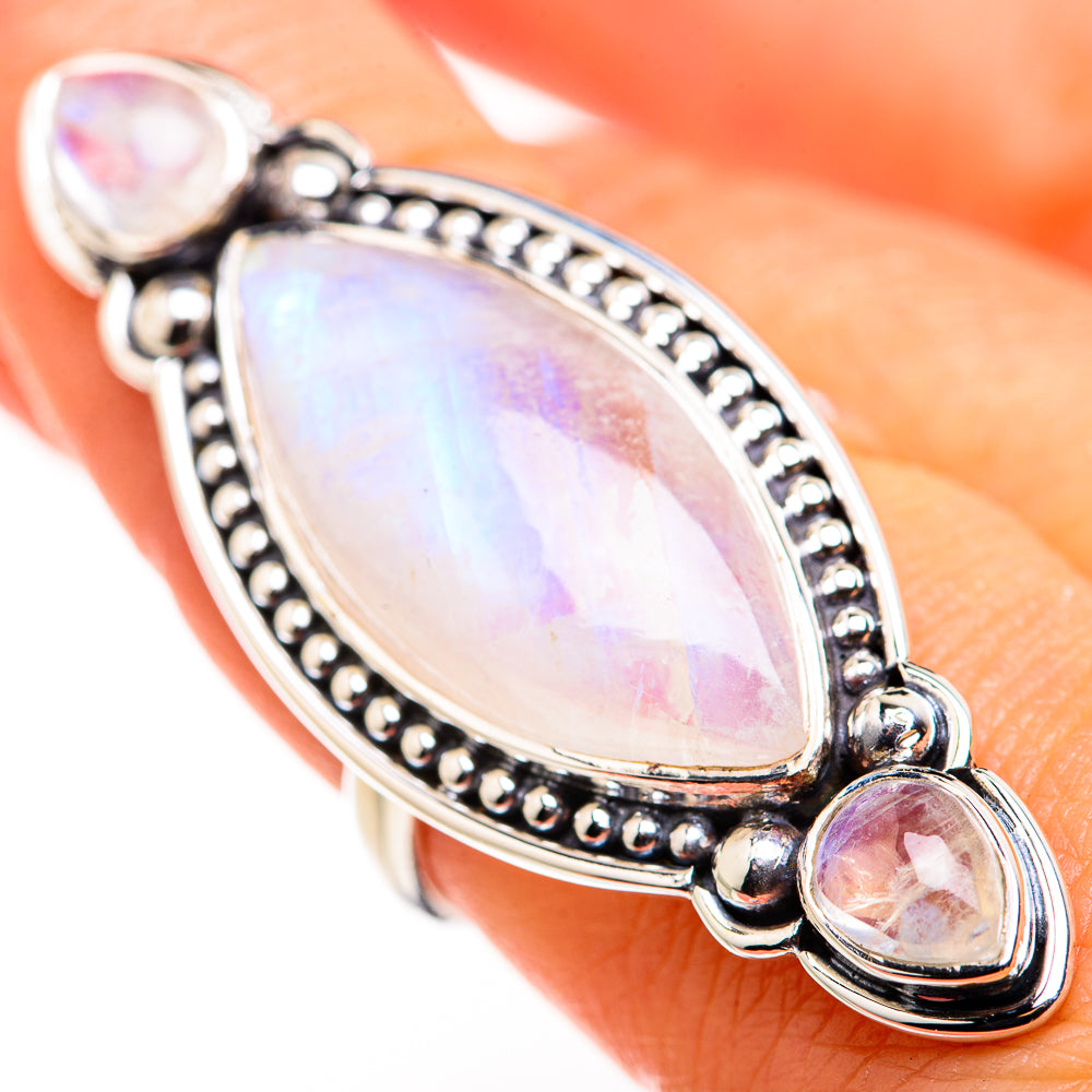 Rainbow Moonstone Rings handcrafted by Ana Silver Co - RING127175