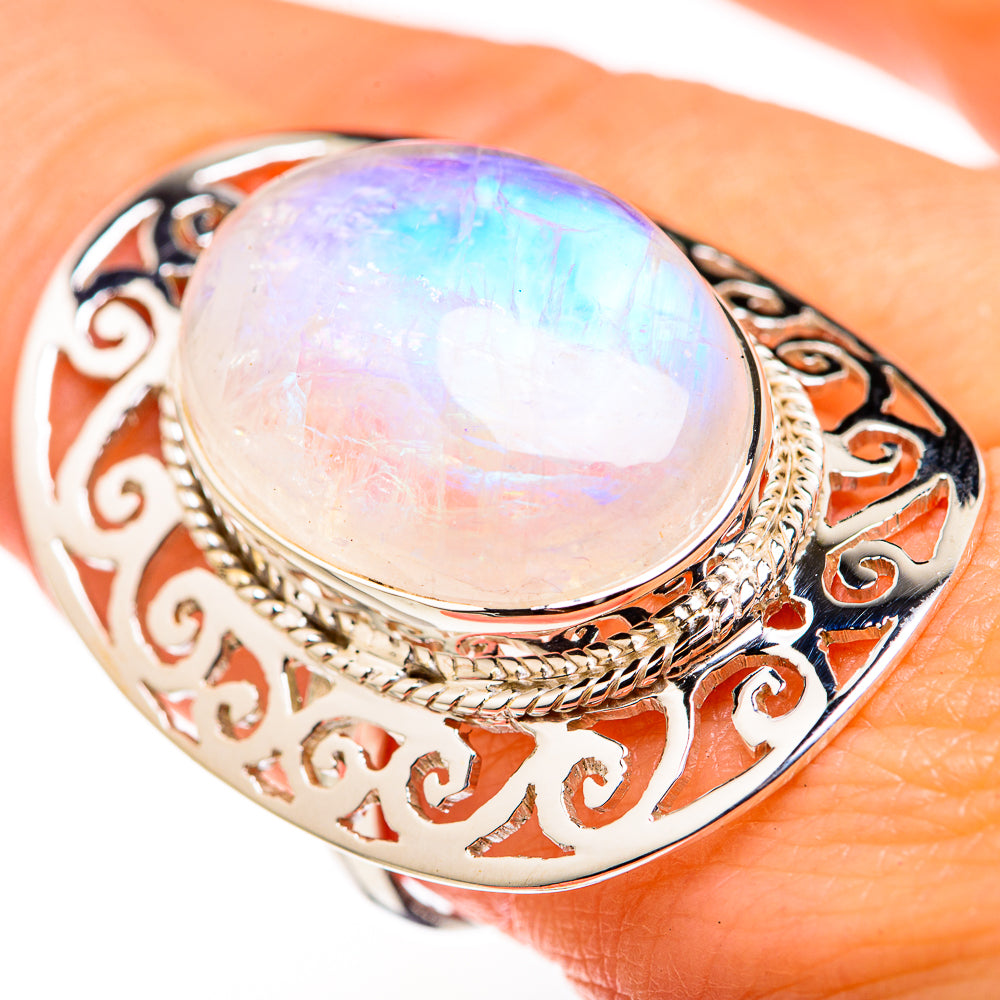 Rainbow Moonstone Rings handcrafted by Ana Silver Co - RING127178