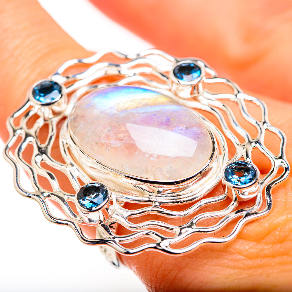 Rainbow Moonstone Rings handcrafted by Ana Silver Co - RING127179
